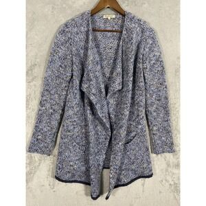 Maryline Cardigan Sweater Womens Sz S Blue Wool Blend Open Front Made Italy Cozy